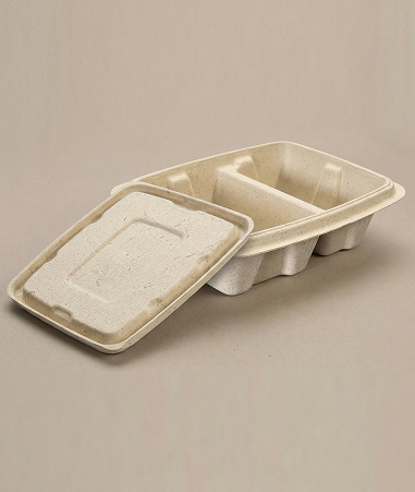 750ml Rectangular 2cp Container with Bagasse Lid