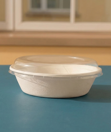 24oz Bagasse bowl ovel shape With Pet Lid