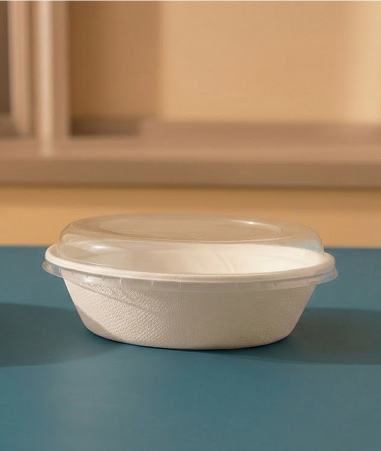 32oz Bagasse Bowl Ovel Shape With Pet Lid